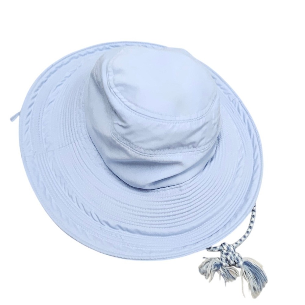 Wallaroo Hat Company Light Blue Sun Hat Bucket Hat Drawstring Tassel Women‎